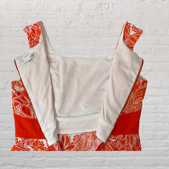 105. SANDRA DARREN Sleeveless Floral Knee Length Dress - Orange & White -Size 10 - Picture 5 of 8